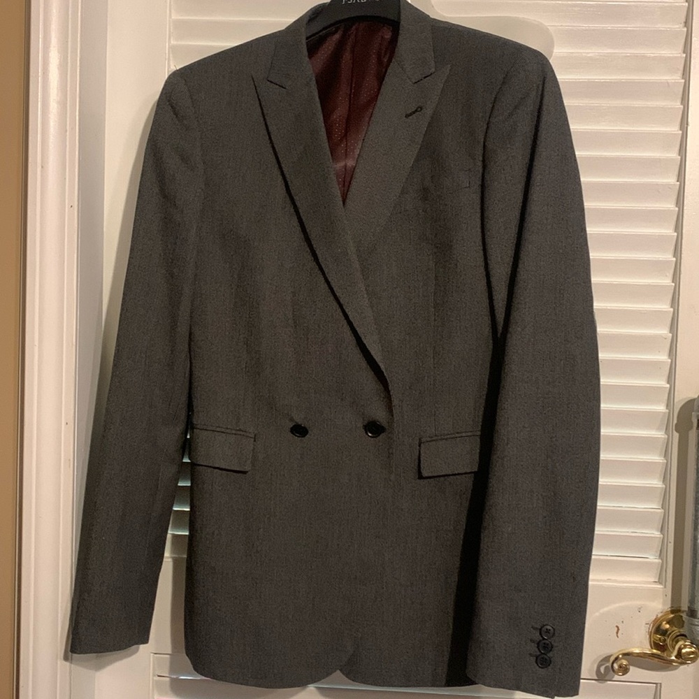 Navy print double breasted Suit jacket by Altamoda